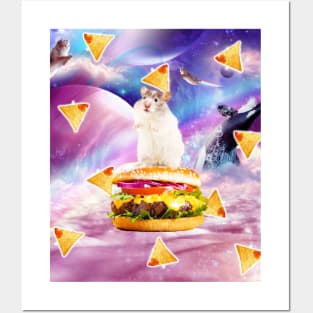 Space Hamster Riding Burger With Nachos Posters and Art